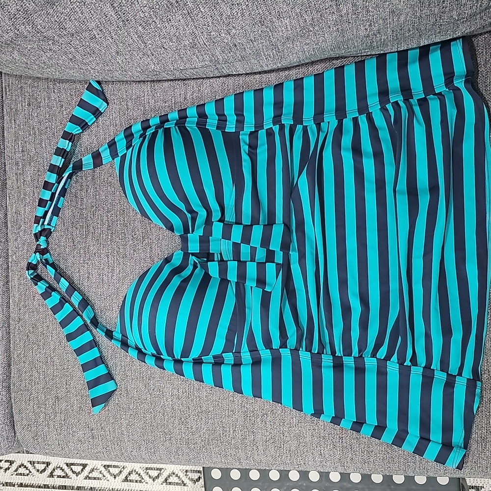 XL Merona Bathing Suit Top Teal & Navy Stipes
